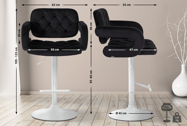 Barkruk Diblun Fluweel wit, Zwart