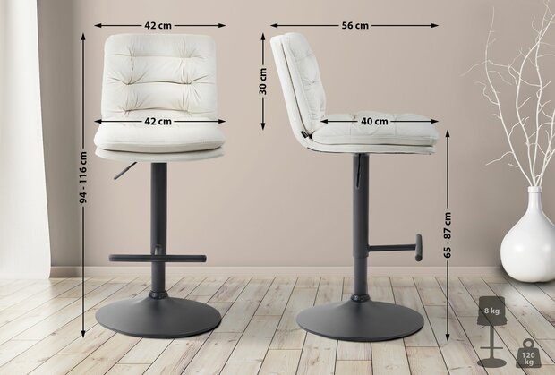 2-delige set barkrukken Dimir fluweel zwart, Creme