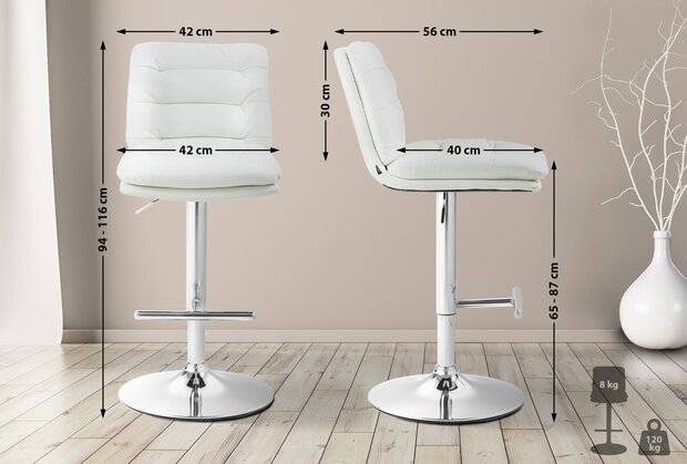 2-delige set barkrukken Dimir kunstleer chroom, Wit