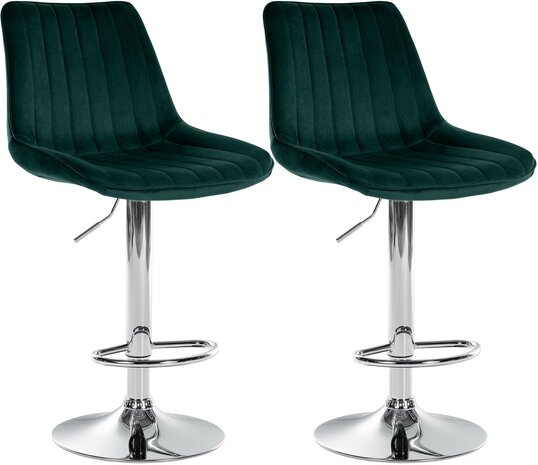 2-delige set barkruk Tino fluweel chroom, Groen