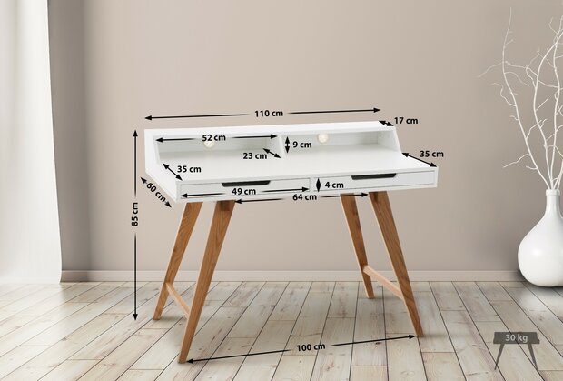 Bureau Oaten 110 cm, Wit