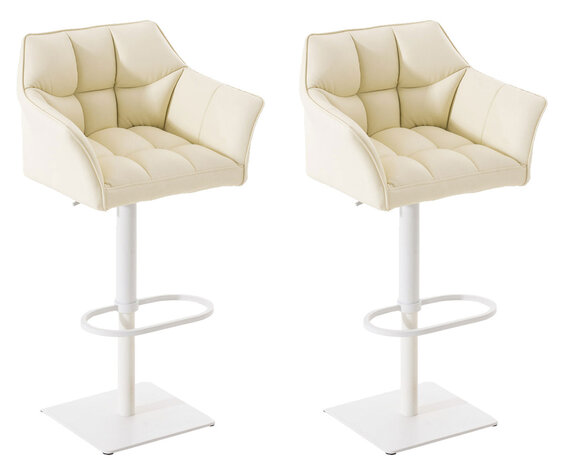 2-delige set barkrukken Domasa kunstleer wit, Creme