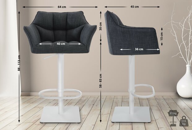 2-delige set barkruk Domasa stof wit, Grijs
