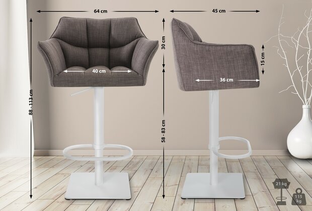 2-delige set barkruk Domasa stof wit, Grijs