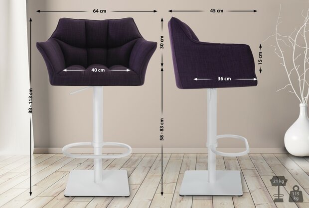 2-delige set barkruk Domasa stof wit, Paars