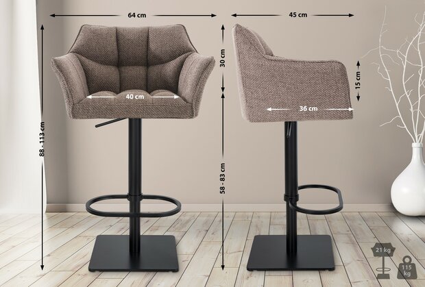 2-delige set barkruk Domasa stof zwart, Bruin