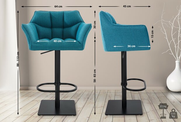 2-delige set barkruk Domasa stof zwart, 