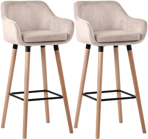 2-delige set barkruk Grint fluweel, Creme