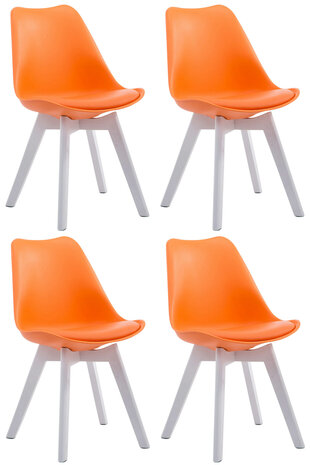 4-delige set bezoekersstoelen Birnii V2 Wit Kunstleer, Oranje