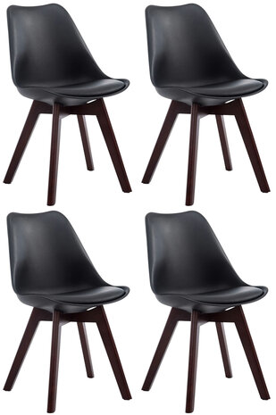 4-delige set bezoekersstoelen Birnii V2 Walnoot kunstleer, Zwart