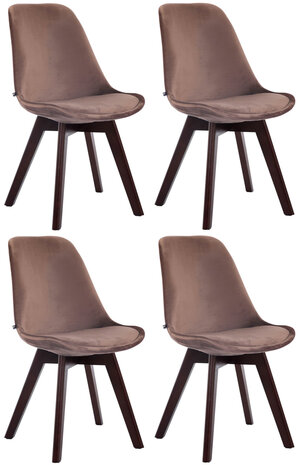 4-delige set bezoekersstoelen Birnii V2 fluweel walnoot, Bruin