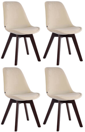 4-delige set bezoekersstoelen Birnii V2 fluweel walnoot, Creme