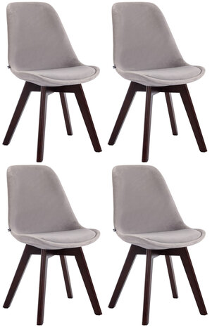 4-delige set bezoekersstoelen Birnii V2 fluweel walnoot, Grijs