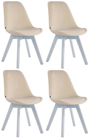 4-delige set bezoekersstoelen Birnii V2 fluweel wit, Creme