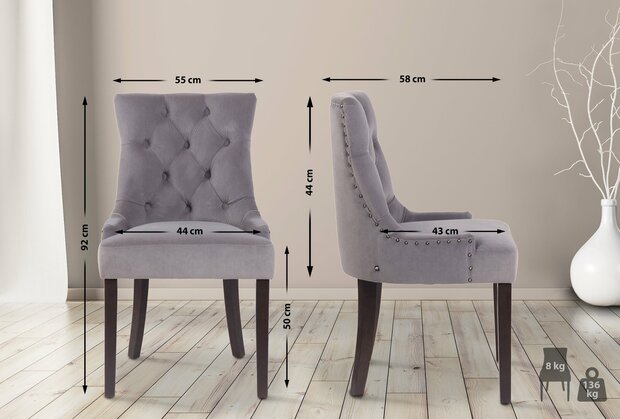 4-delige set eetkamerstoelen Eberdean fluweel antiek, Grijs