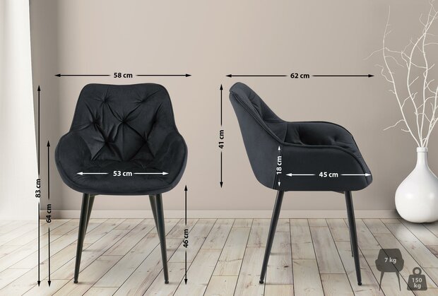 4-delige set stoelen Tinni fluweel, Zwart