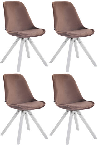4-delige set stoelen Teulouso fluweel vierkant wit, Bruin