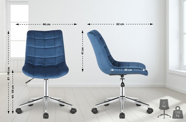 Bureaustoel Modferd Fluweel, Blauw