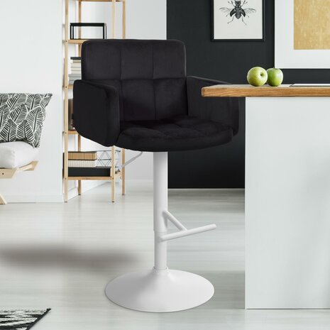 Barkruk Les Engalos Fluweel wit, Zwart