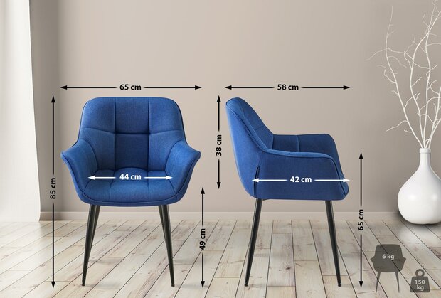 Eetkamerstoel Resivello Stof, Blauw