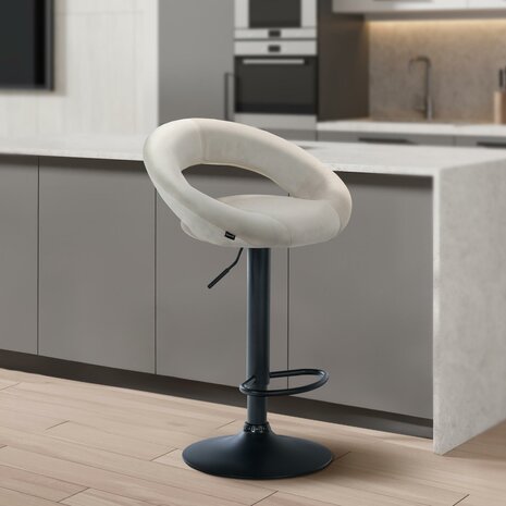 Barkruk Alindo Fluweel zwart, Creme