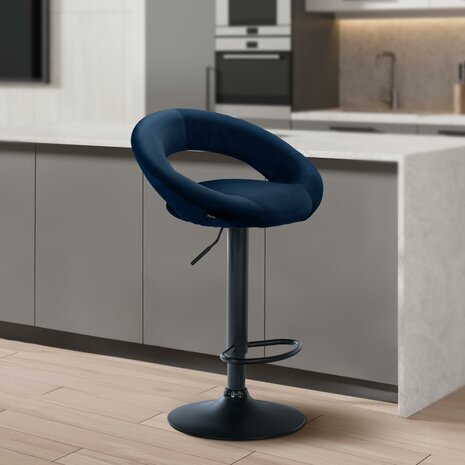 Barkruk Alindo Fluweel zwart, Blauw
