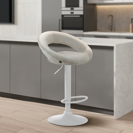 Barkruk Alindo Fluweel wit, Creme