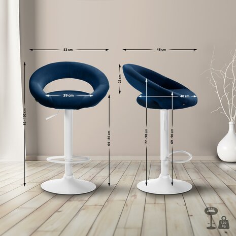 Barkruk Alindo fluweel wit, Blauw