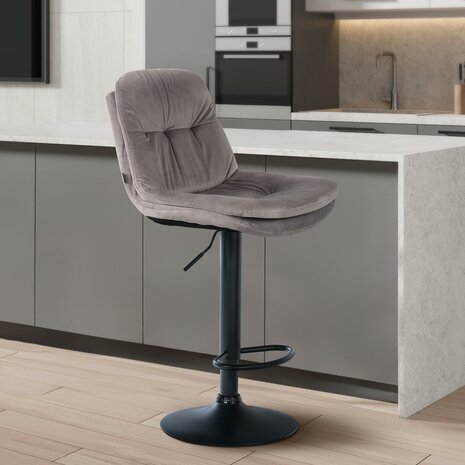 Barkruk Leural Fluweel zwart, Grijs