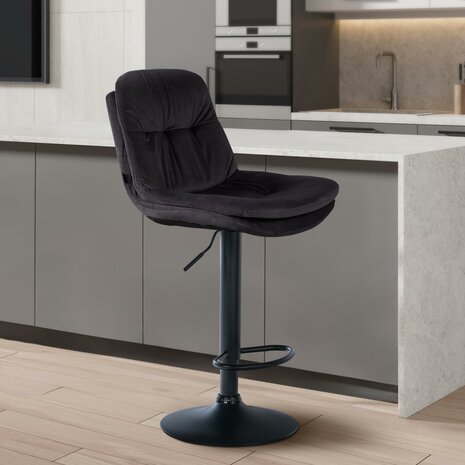 Barkruk Leural Fluweel zwart, Zwart