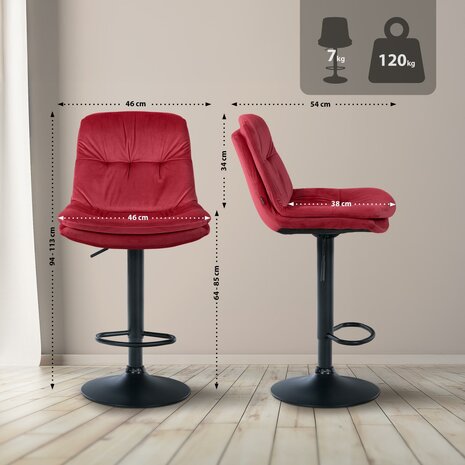 Barkruk Leural Fluweel zwart, Rood