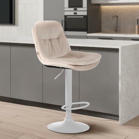 Barkruk Leural fluweel wit, Creme