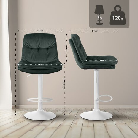 Barkruk Leural Fluweel wit, Groen