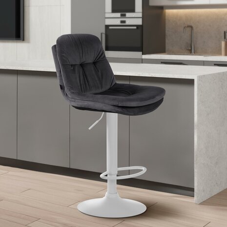 Barkruk Leural fluweel wit, Grijs