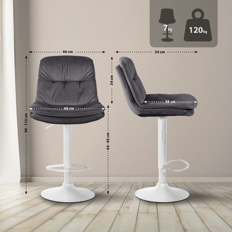 Barkruk Leural fluweel wit, Grijs
