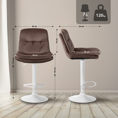 Barkruk Leural Fluweel wit, Bruin