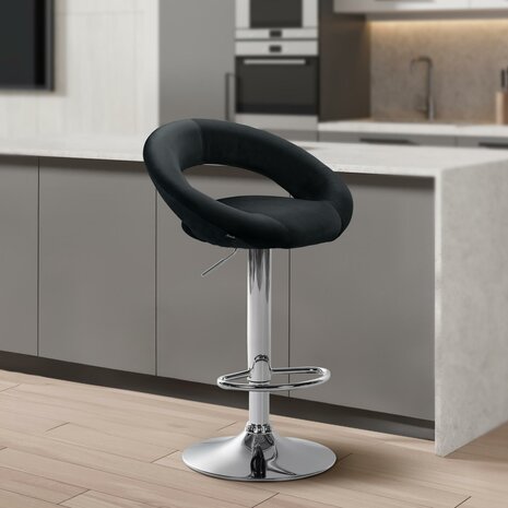 Barkruk Alindo Fluweel chroom, Zwart