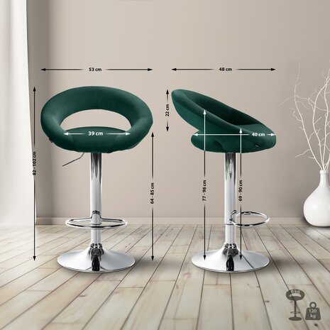 Barkruk Alindo Fluweel chroom, Groen