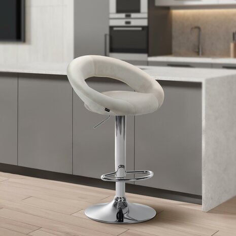 Barkruk Alindo Fluweel chroom, Creme