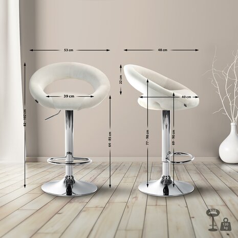 Barkruk Alindo Fluweel chroom, Creme