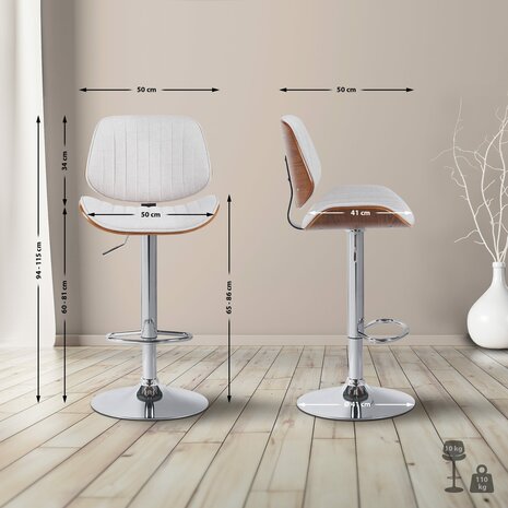 Barkruk Clowsan Stof chroom, Creme