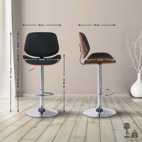 Barkruk Clowsan Stof chroom, Zwart