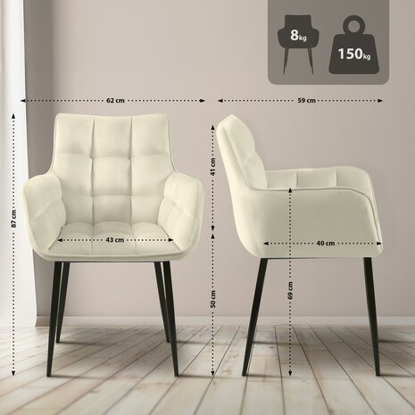 Stoel Tarani Fluweel, Creme