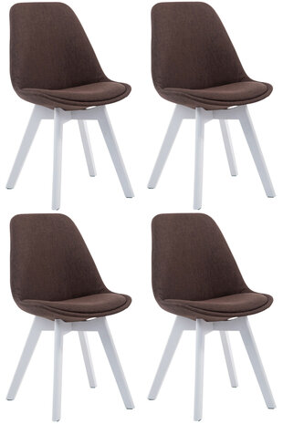 4-delige set bezoekersstoelen Birnii V2 Wit Stof, Bruin