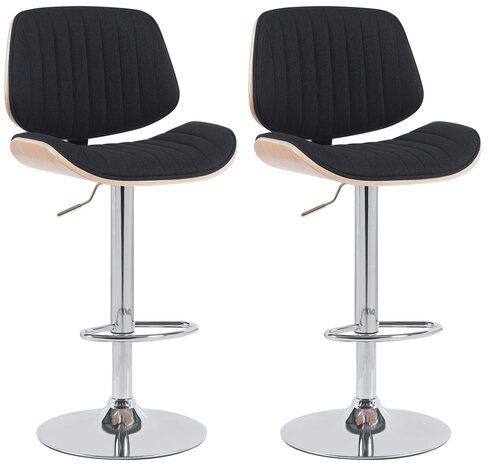 2-delige set barkruk Clowsan stof chroom, Zwart