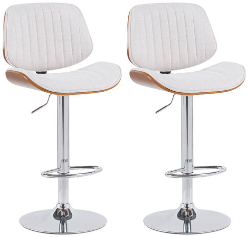 2-delige set barkrukken Clowsan stof chroom, Creme