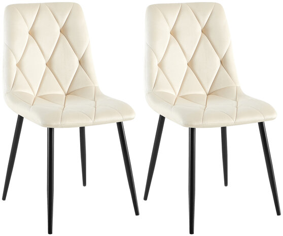 2-delige set eetkamerstoel Cloirtan fluweel, Creme