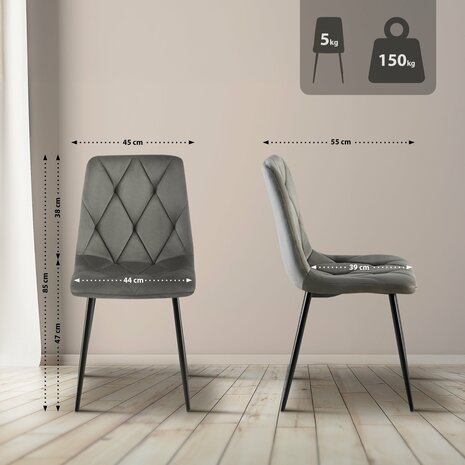2-delige set eetkamerstoel Cloirtan fluweel, 