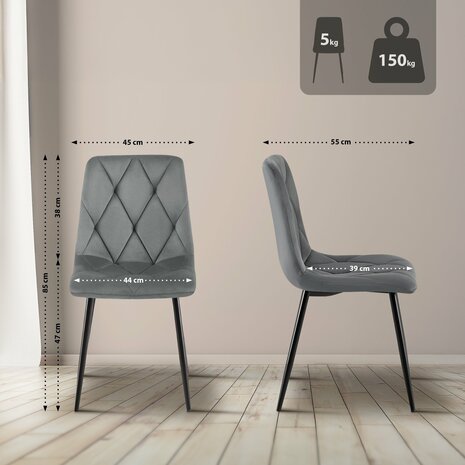 2-delige set eetkamerstoel Cloirtan fluweel, Grijs