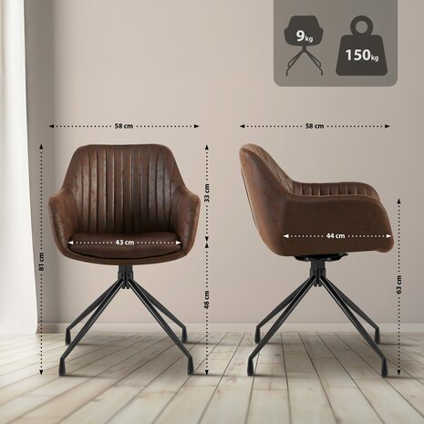 2-delige set eetkamerstoel Wilba Vintage, Bruin